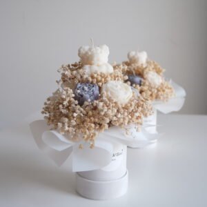 Flower Box ze świec sojowych - Miś, welurowe pudełko