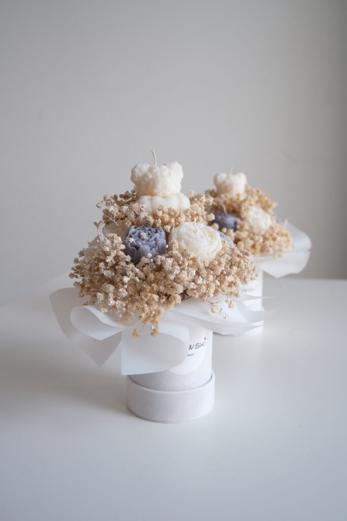 Flower Box ze świec sojowych - Miś, welurowe pudełko
