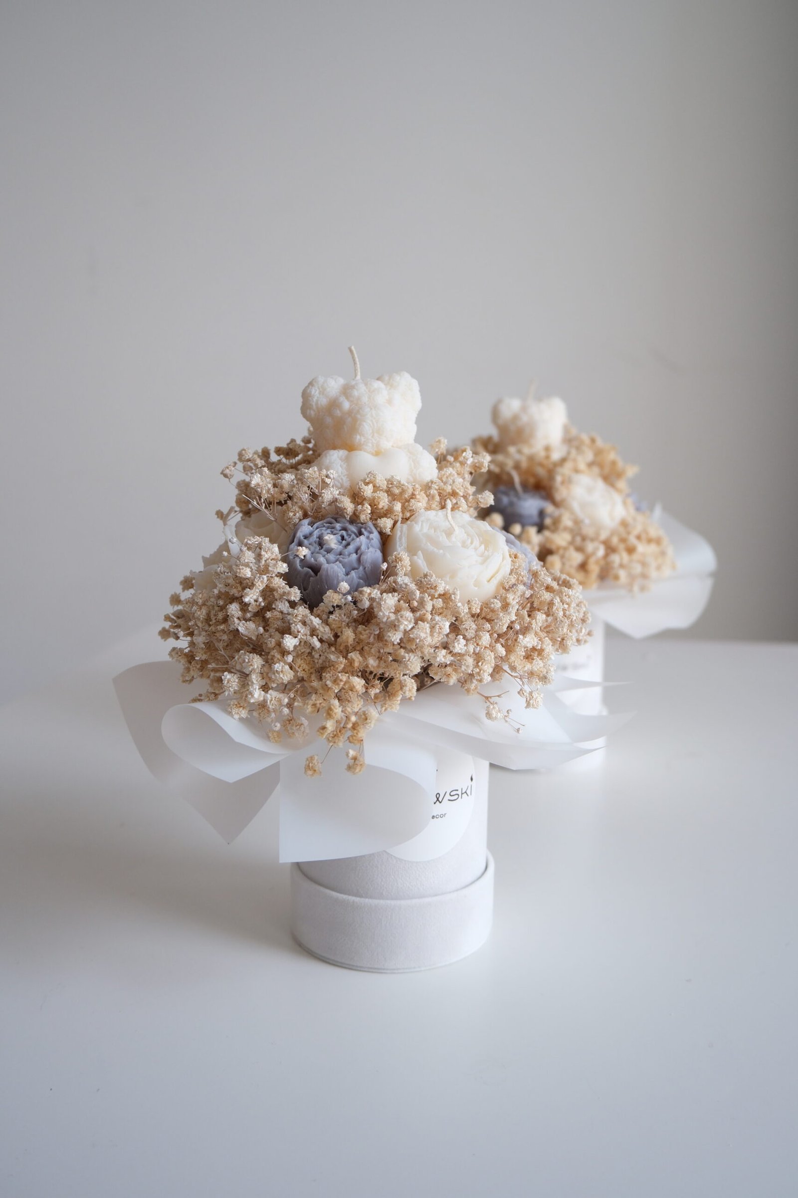 Flower Box ze świec sojowych - Miś, welurowe pudełko