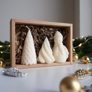 Zimowy upominkowy box z sojowymi świecami – Choinki i Bałwanek