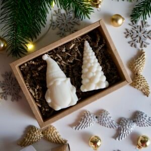 Świąteczne upominki ze świecami – skrzat i choinka