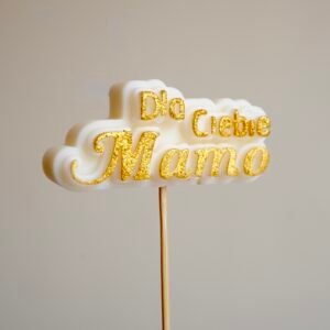 topper do flower box ze świec sojowych Kochanej Mamie złoty