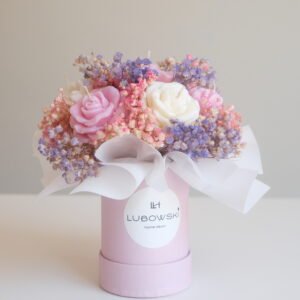różowy mini flower box ze świec sojowych