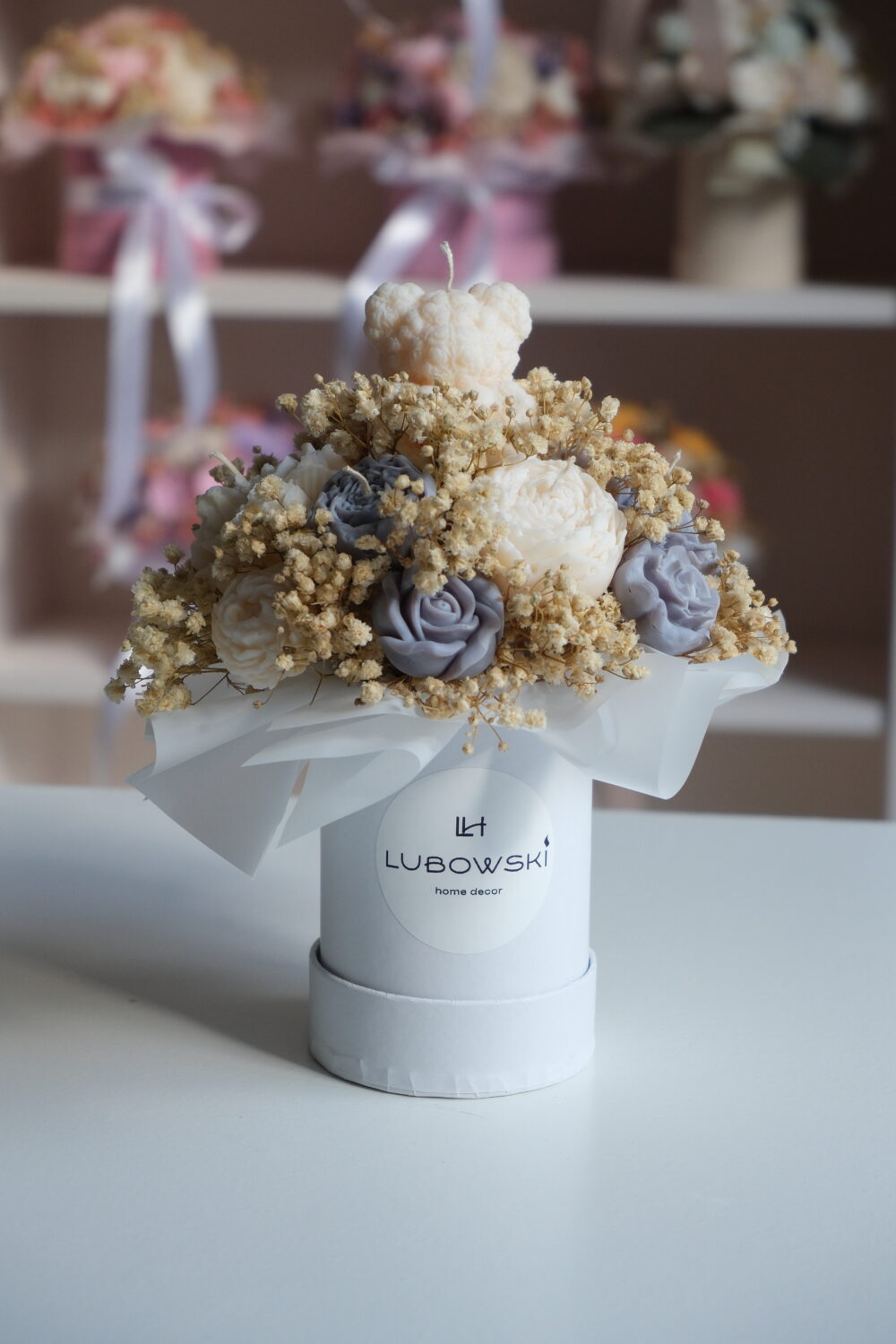 Flower Box ze świec sojowych z Misiem